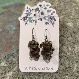 Artistic Creations Check Glass Smokey Grey Cluster Beaded Pierced Earrings NWT